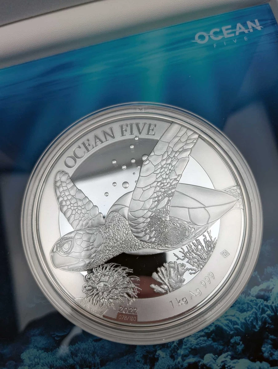 1 Kilo Silber Münze Ocean Five 2022 PP - Schildkröte - Auflage: 100!