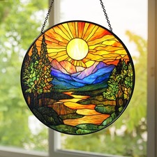 Mountain Sunrise Acrylic Suncatcher Landscape Window Hanging Rustic Decor Gift