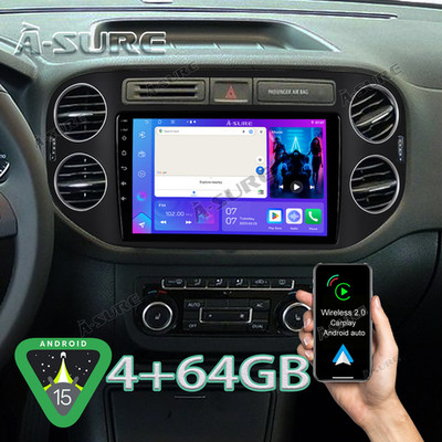 9''Carplay 4+64G Android 15 Autoradio Navi WIFI DSP für VW Tiguan 5N Golf 5 PluS
