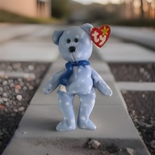 Ty Beanie Baby Blue Bear with White Snowflakes and Blue Scarf