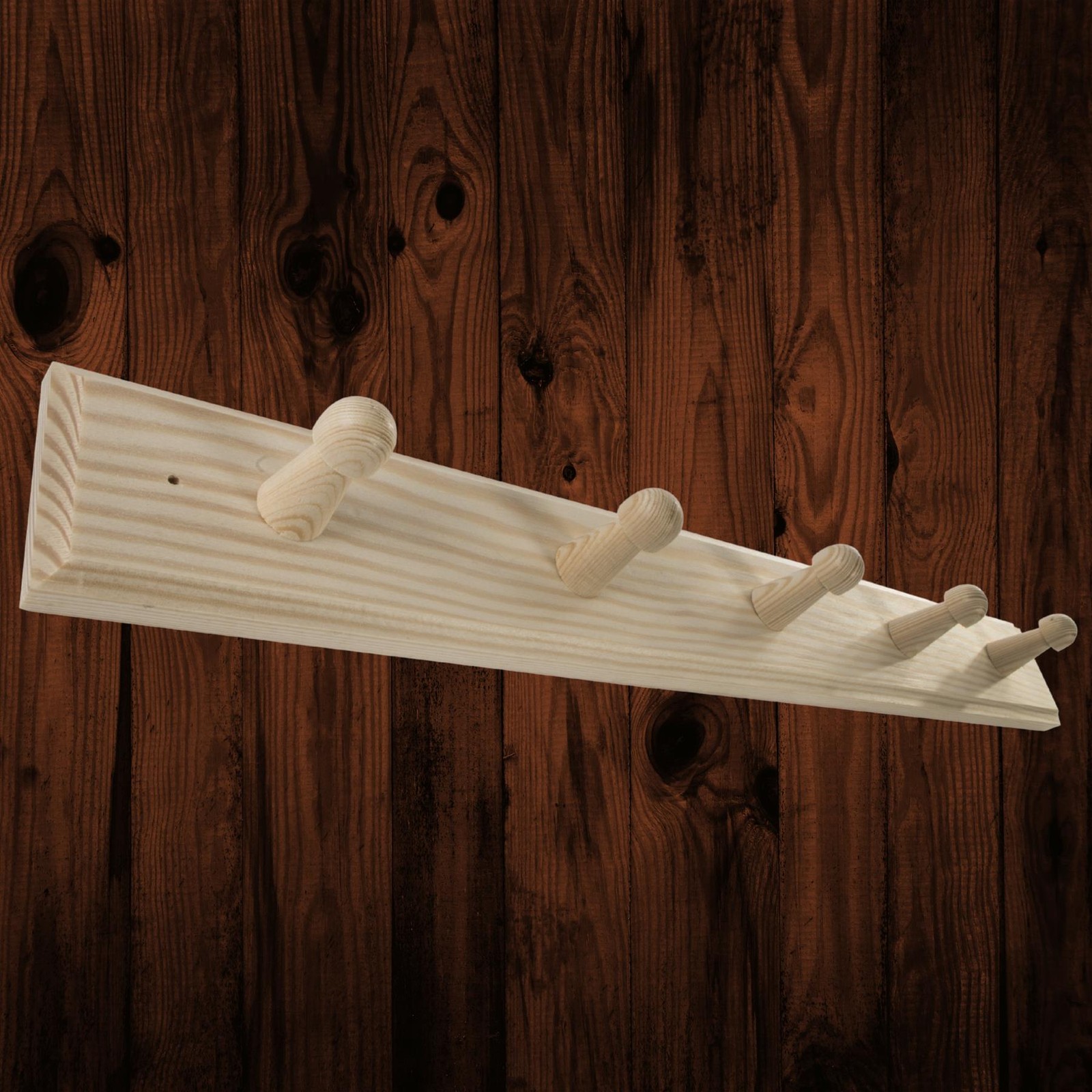 5 Pegs Wooden Door Hooks Coat Rack Hanging Clothes Holder Wall Mounted Pinewood