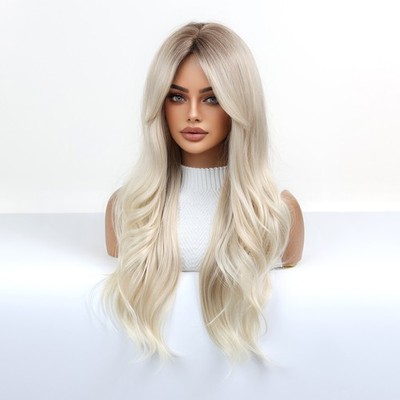 Women's Body Wave Long Curly Wig Heat Resistant Synthetic Full Head Wig For