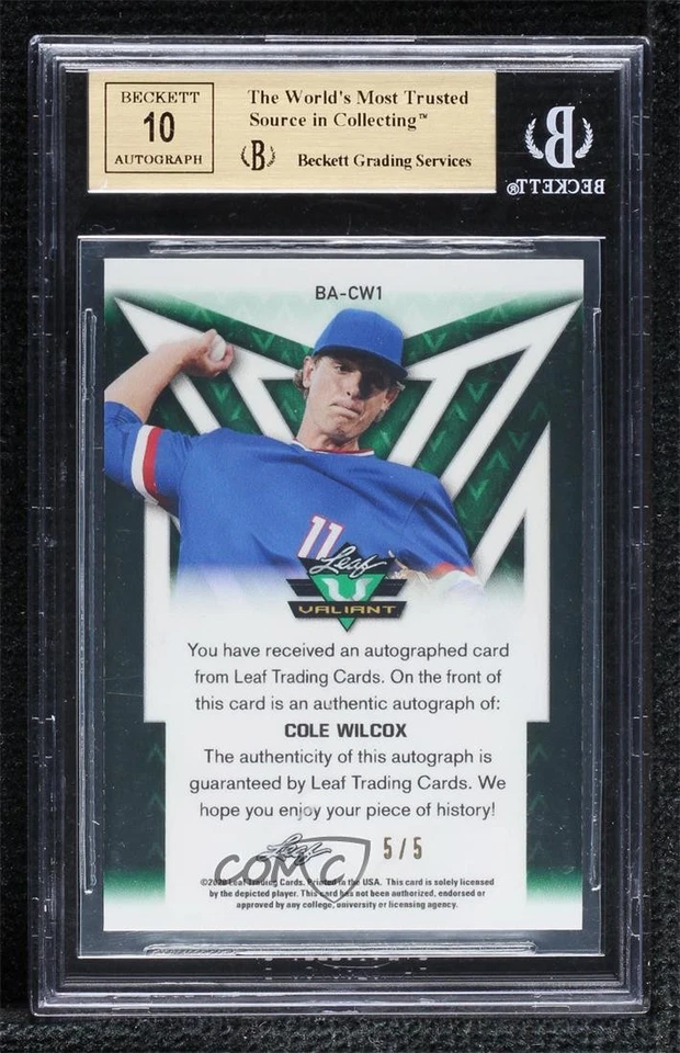 2020 Leaf Valiant Black Prismatic /5 Cole Wilcox #BA-CW1 BGS 9.5 GEM MINT Auto - Image 2 of 2