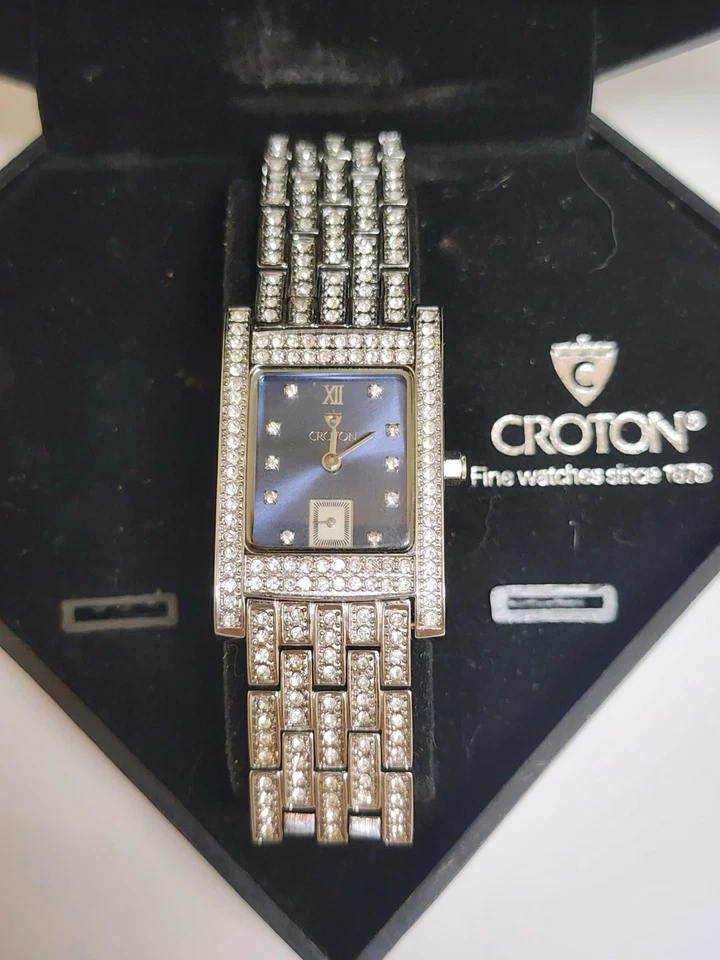 Juego de relojes de cuarzo Croton para dama pulsera de cristal dorado y plateado en caja elegante par Foto 2 de 4