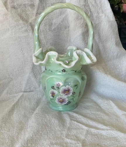 Fenton  Sea Green Basket  Open Heart arches basket George Fenton