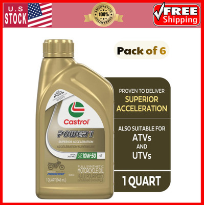 Castrol Power1 4T 10W-50 Full Synthetic Motorcycle Oil, 1 Quart, Pack of 6