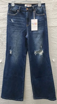 New Freckled Poppy Forget Me Not High Rise Distressed Wide Leg Jean Blue Sz 9