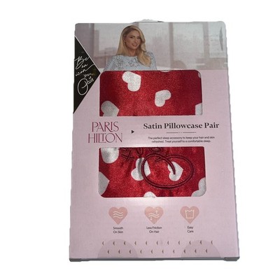 Paris Hilton Satin Pillowcase Pair 2 Standard Red Hearts NEW