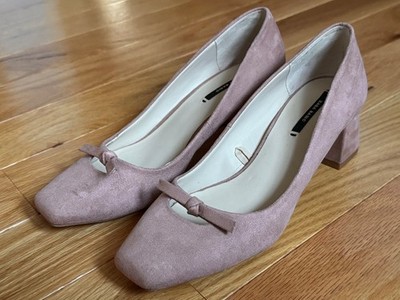 ZARA Basic Collection Soft Pink Suede Dress Shoes with Bow and 2  Heel, Size 5