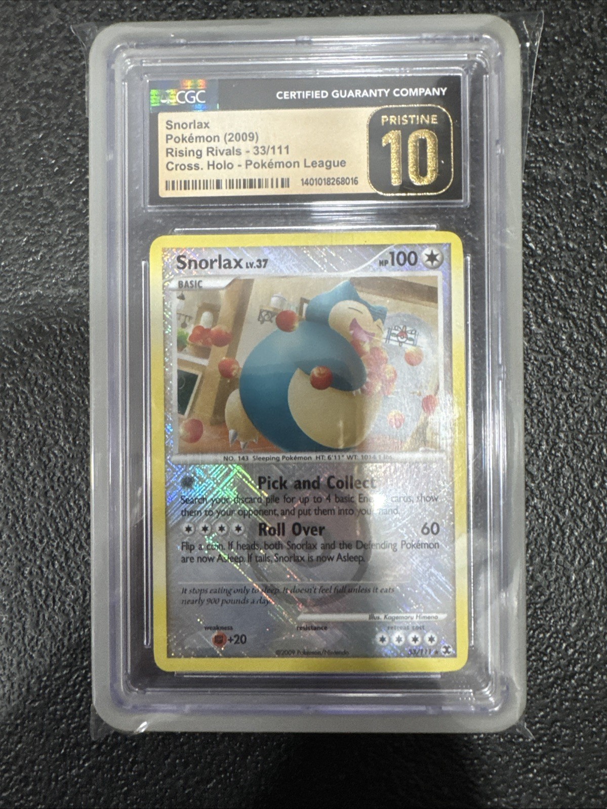 Snorlax Rising Rivals 33/111 Cross. Reverse Holo Pokemon League CGC PRISTINE 10