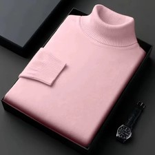 New Men s Slim Fit Knitted Turtleneck Sweater, Solid Color Long Sleeve Pullover