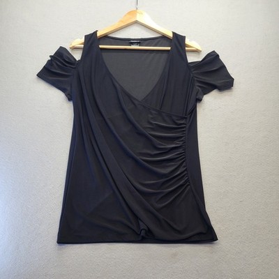 Torrid Black Cold Shoulder Ruched Wrap Surplice Top Plus Size 0 L XL 50-6198E