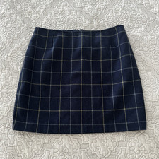VINTAGE Old Navy Women s Blue Plaid A-Line Short Skirt, Lined Flannel, Zip, 6