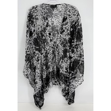 Mercer Madison Black White Abstract Floral Kimono Wrap Top Sz 3X