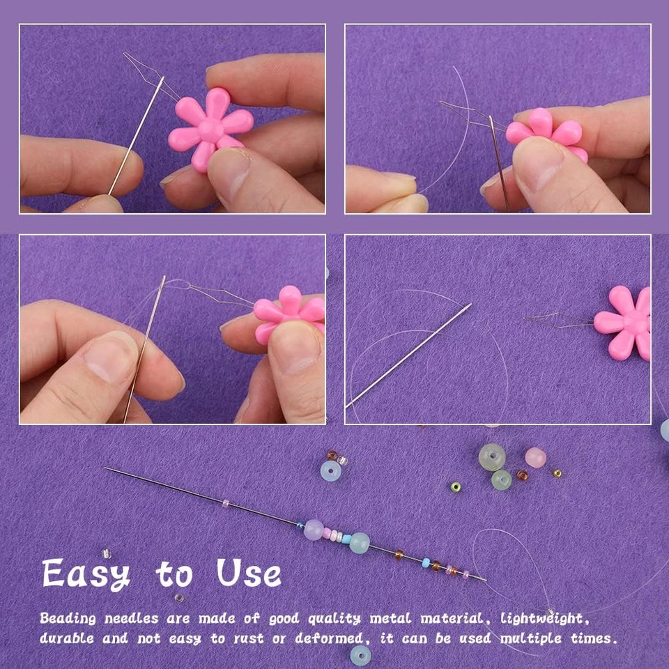 58 piezas agujas de rebordear para hacer joyas, agujas de rebordear ojos grandes ultrafinas St Foto 3 de 4