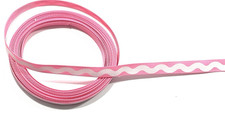 5 yds 3/8" White Wavy Serpentine Stripe on Pink Grosgrain Ribbon 100 polyester