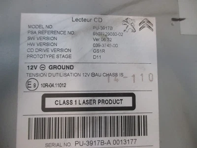 LECTEUR CD PEUGEOT 508 9807729080 2575674 - Photo 1/4