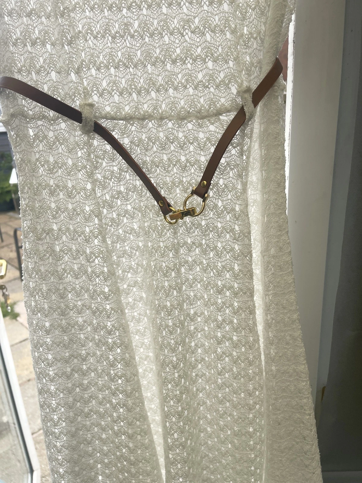 OFF WHITE Abito Sharagano look retrò lunghezza ginocchio foderato pizzo taglia UK 10 bianco sporco