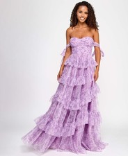 Say Yes Juniors' Floral-Print Tiered Off-the-Shoulder Ball Gown 4101 Size 9/10