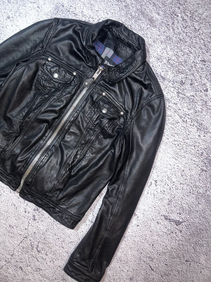 Chaqueta de cuero negra para motociclista Schott NYC - piel de cordero - Imagen 2 de 4