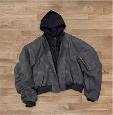 Mens Black Solid Hooded Zip Bomber Jacket Sho...