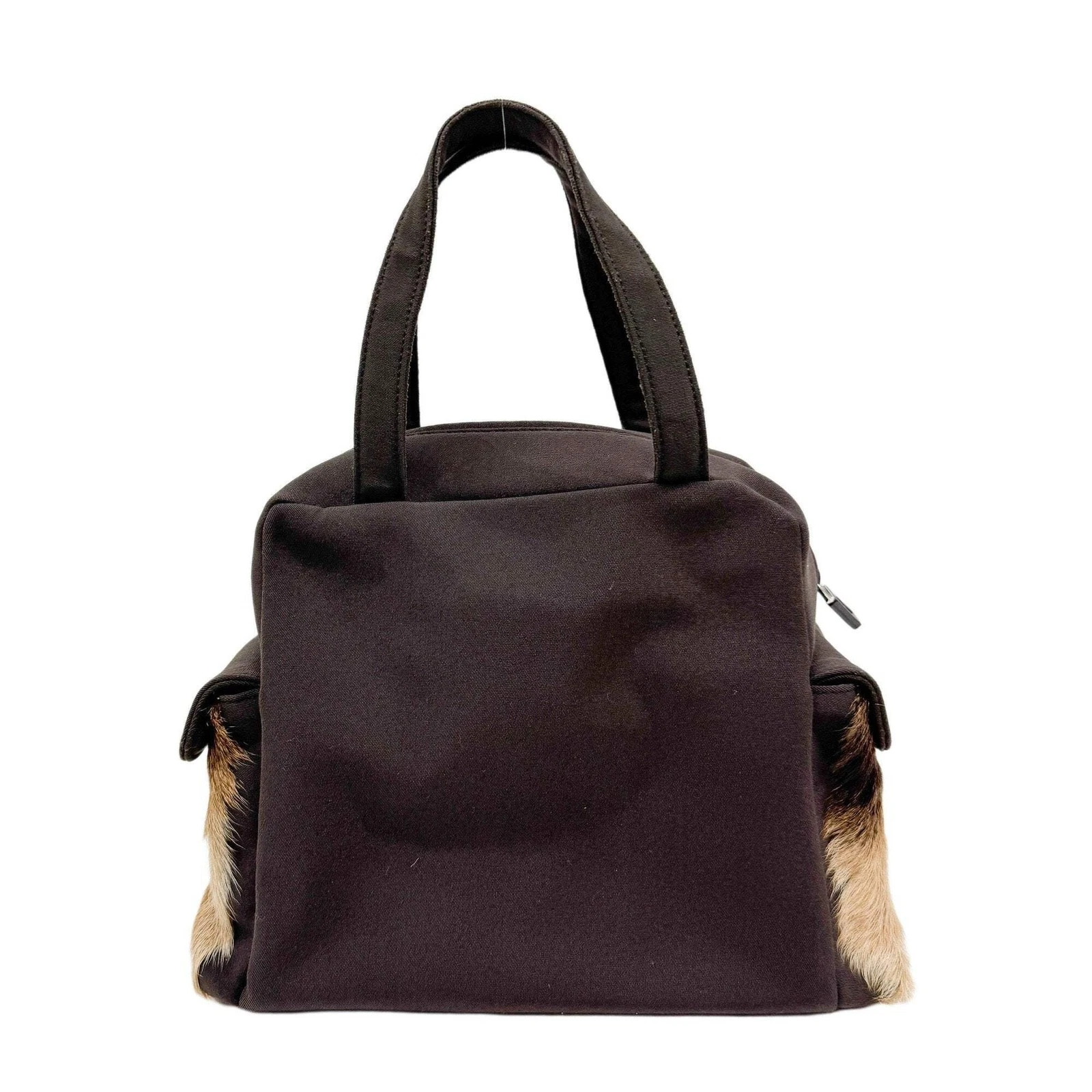 Miu Miu — MIU MIU Pony Hair Side Pockets Black Neoprene Hand Bag