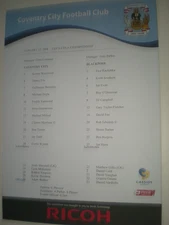 COVENTRY CITY  v  BLACKPOOL, 17th JANUARY 2008, OFFICIAL CARDED TEAM SHEET. MINT