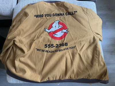 Ghostbusters Men s Brown Bomber Jacket XL Full Zip Lined Pockets Logo Patch