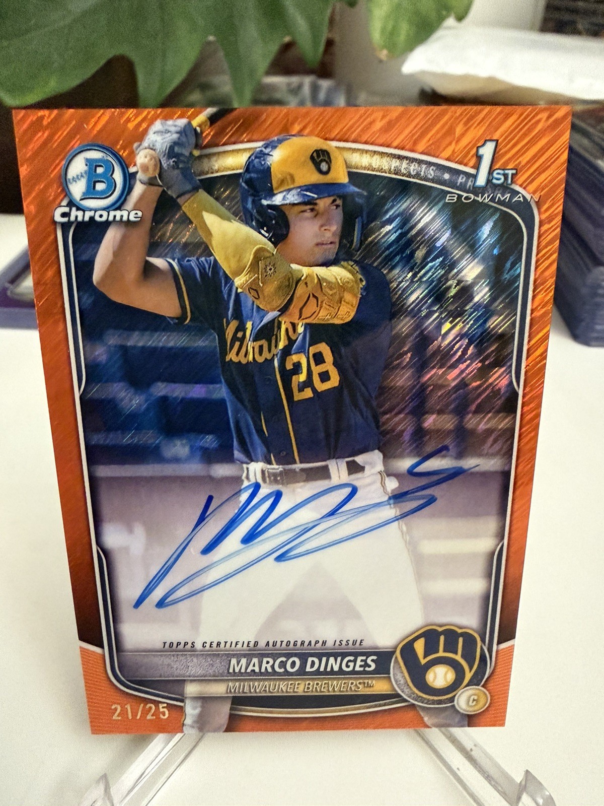 2025 Bowman Chrome 1st Marco Dinges Prospect Auto Orange Wave #21/25 cpa-md