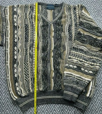 Vintage Florence Tricot Italy Grandpa Coogi Knit Sweater Abstract Pattern L V-Ne