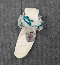 Vintage Lace Ruffle Ankle Socks Womens 9-11 Nylon Coquette White Church Girly