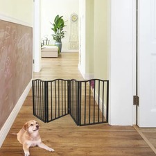 Freestanding Folding Pet Gate Wooden Arc Dog Gate for Doorways Stairs House Brow