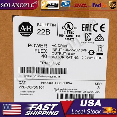 22B-D6P0N104 Allen-Bradley PowerFlex 40 2.2KW/3.0HP AC Drive US Free Tax