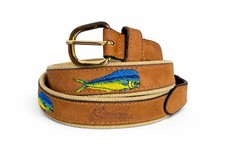 World Wide Sportsman Mahi Mahi Fish Belt Leather Canvas USA Made Size 42
