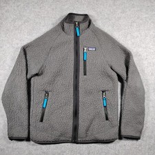 Patagonia Boys' Retro Pile Fleece Full Zip Jacket Grey Teal Size Large