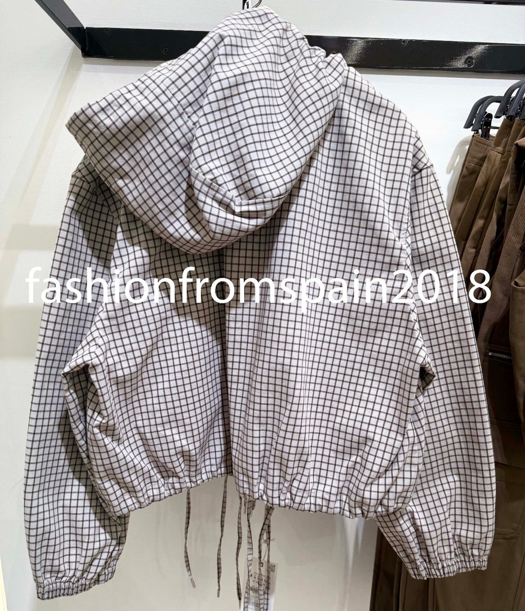 ZARA NEW WOMAN PLAID HOODED JACKET CHECK OYSTER WHITE XS-XL 6318