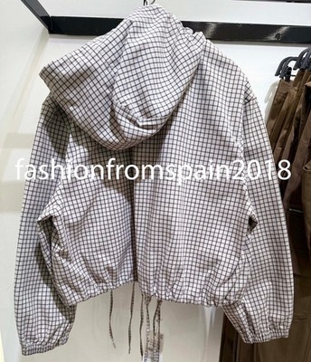 ZARA NEW WOMAN PLAID HOODED JACKET CHECK OYSTER WHITE XS-XL 6318