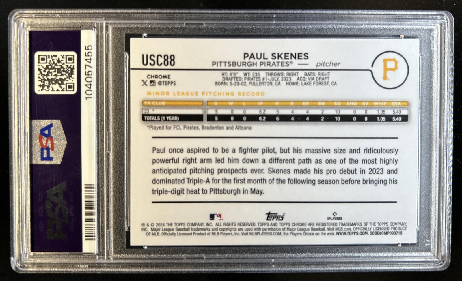 2024 Topps Chrome Update Paul Skenes X-Fractor Rookie RC #USC88 Pirates PSA 10 view 2
