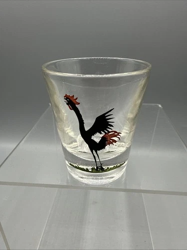 Vintage Federal Crowing Black Rooster Shot Glass Century Barware Red Tail