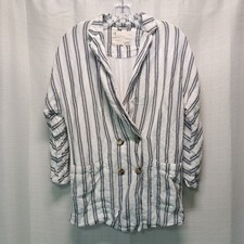 Anthropologie Pilcro Linen Blend Dolman Sleeve Blue Striped Blazer Women's XXS