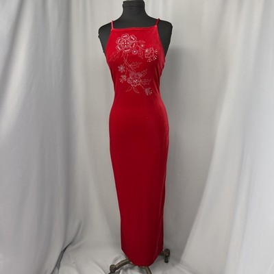 Vintage Y2K 90s Prom Dress Maxi All That Jazz Dress Medium Red Velvet Sheath
