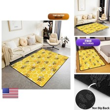 Erosebridal Honeycomb Area Rug 5x7, Bee Flowers Rug Kids Child Girls, Flying