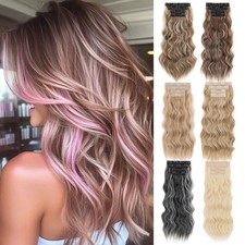 Long Curly Wavy 4 Pieces Clip in Real as Human Hair Extensions THICK Balayage US