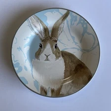 Williams Sonoma 8” Ceramic Bunny Rabbit Salad Plate Blue White Easter