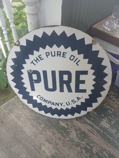 Pure Oil 2 Sided Porcelain Sign!