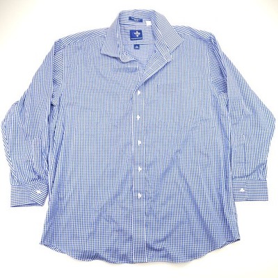 Magna Click 3/4 Sleeve Button Shirt Blue Gingham Check Men's Large 16 32/33