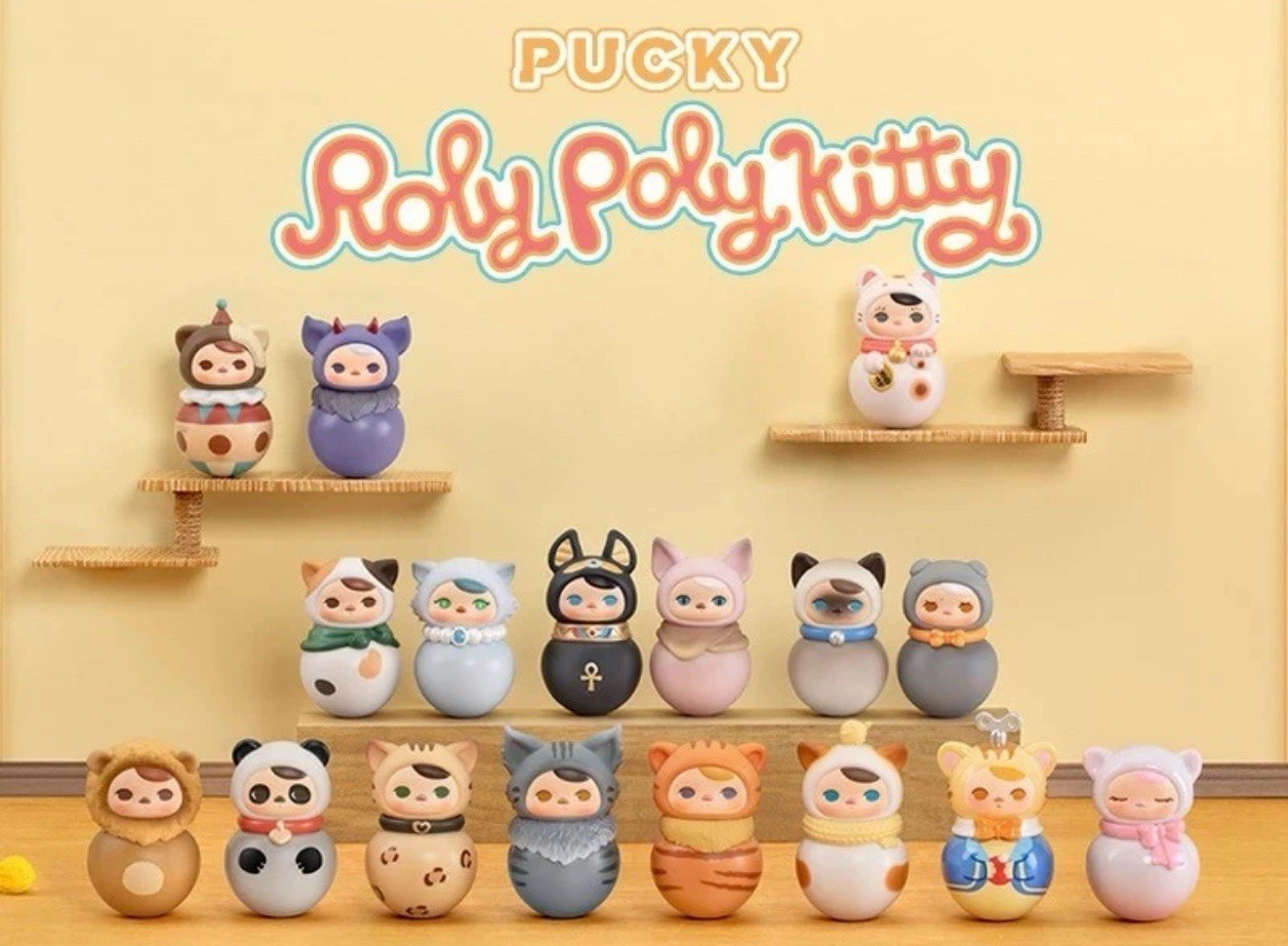POP MART PUCKY Roly-Poly Kitty Series Figures 16pc Blind Box 100%  Authentic