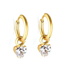 Stainless Steel Kids Solitaire Heart Gold Huggie Earrings