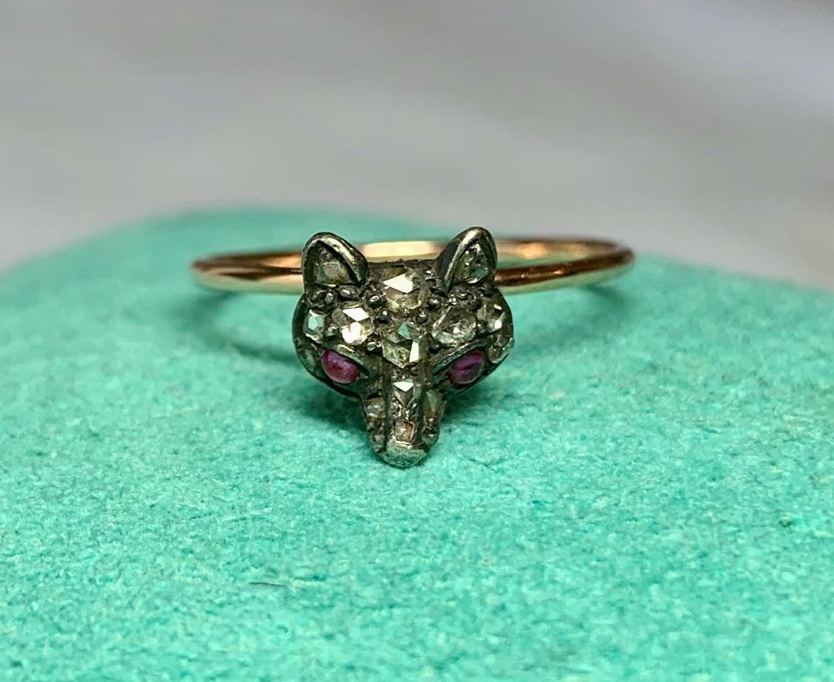Fox Rose Cut Diamond Ruby Ring Antique Victorian … - image 1