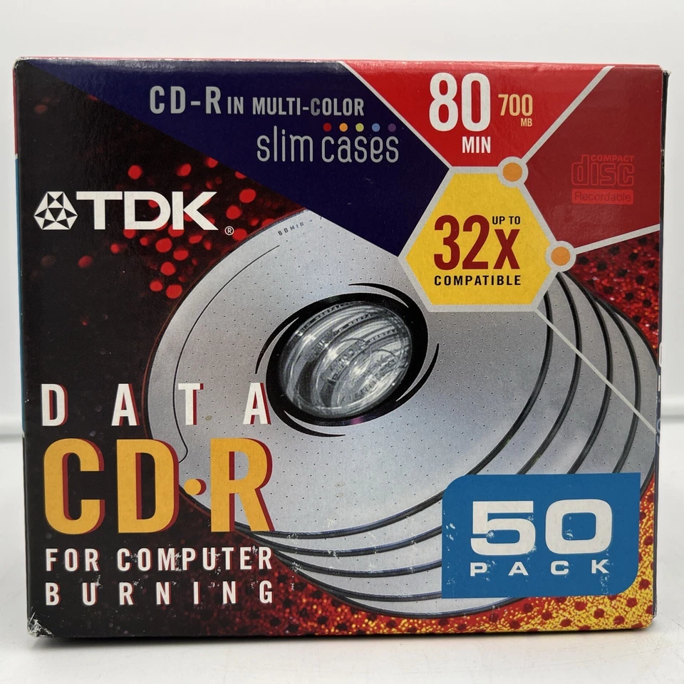 TDK CD-R 80 Min 700 MB 32X, 50 Pack Multi-Color Slim Case - BRAND NEW & SEALED - Image 4 of 4